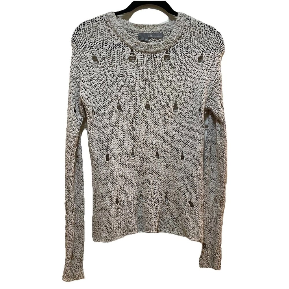 360 SWEATER Beige Distressed Long Sleeve Boho Sweater Sz XS